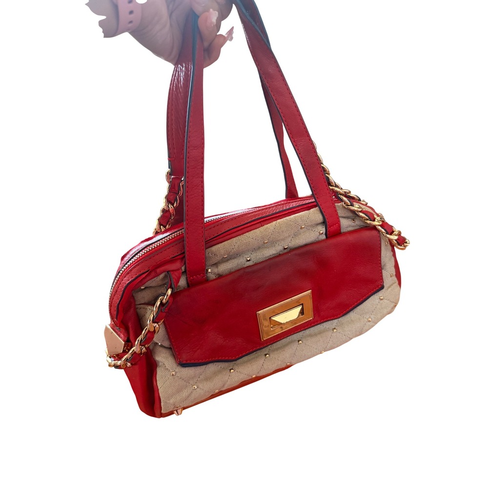 Vintage Y2K 2000s Juicy Couture Red Quilted‎ & Studded Satchel Crossbody Bag